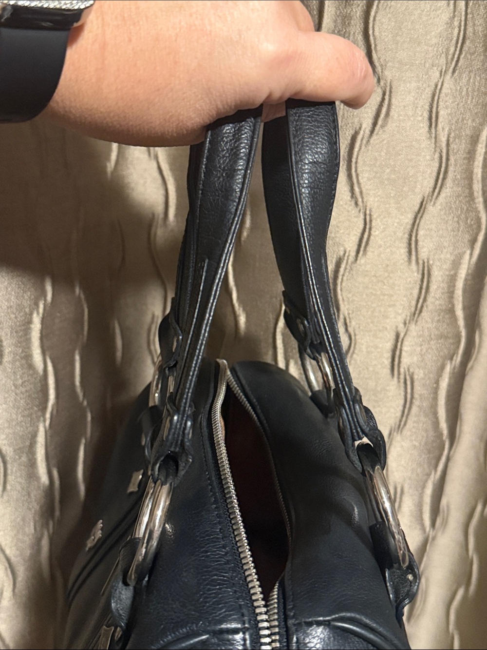 MCM Black Leather Logo-Plate Satchel - Picture 9 of 14